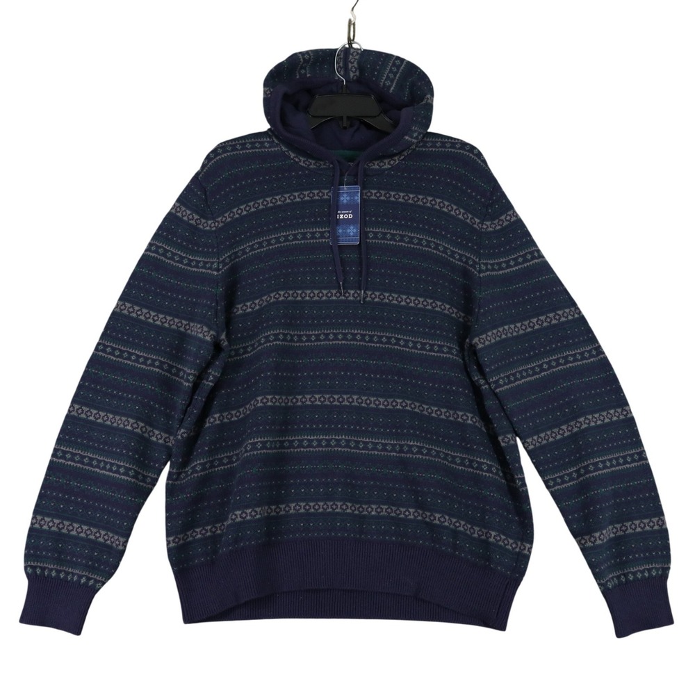 IZOD Fair Isle Knit Hoodie Mens XL Long Sleeve Hooded Sweater Winter Casual Wear